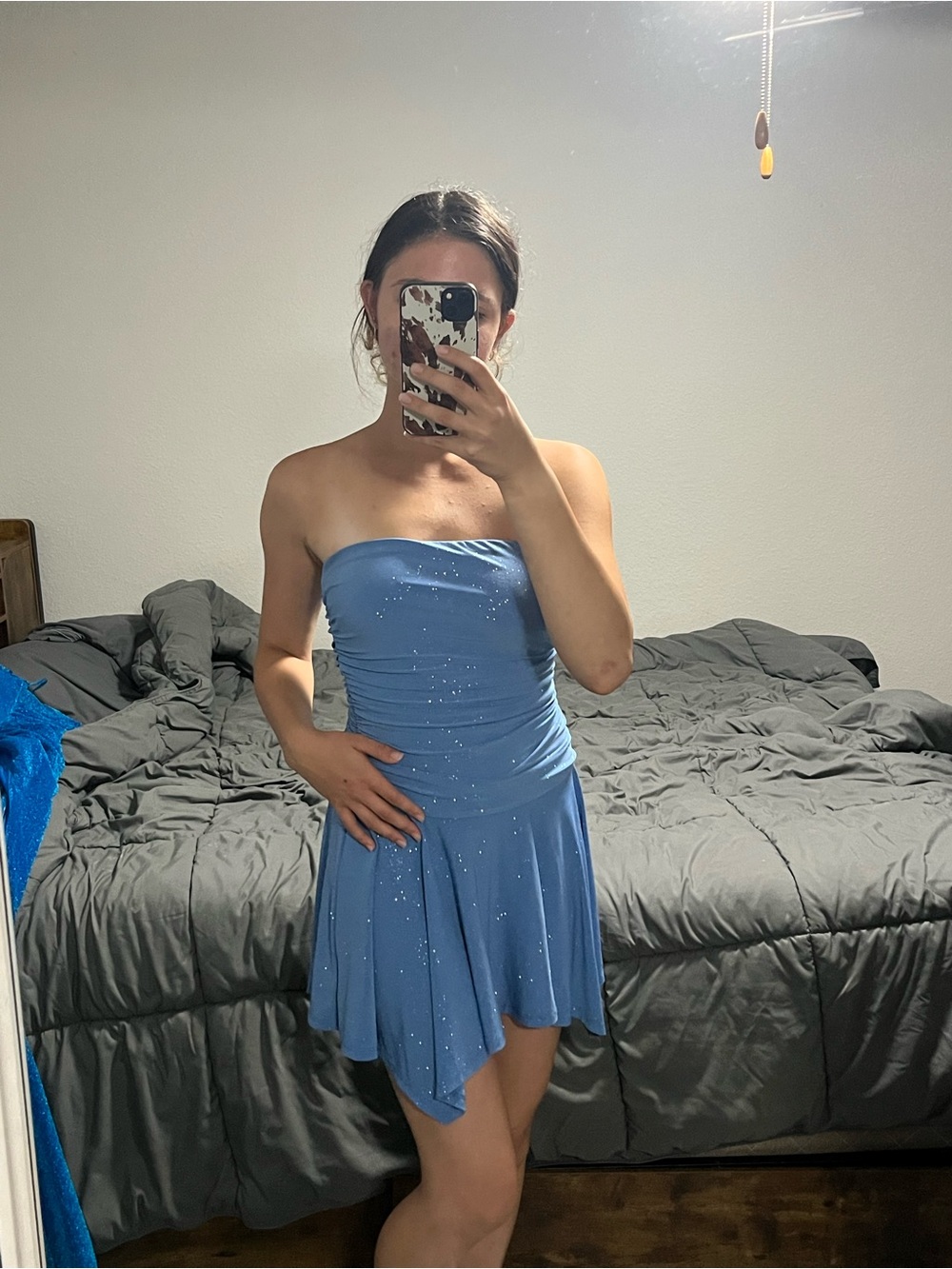 Windsor Light Blue Strapless Ruched Sparkle Dress